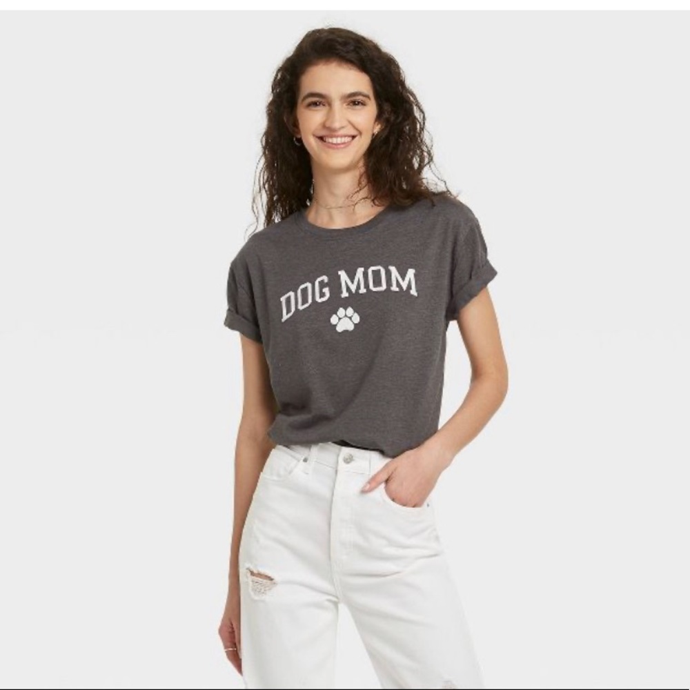Women's Dog Mom Short Sleeve Graphic T-Shirt - Gray (Size Large)